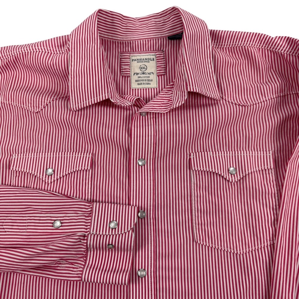 Panhandle Rough Stock Mens 2XL Red Stripe Western Pearl Snap Shirt R0S5046